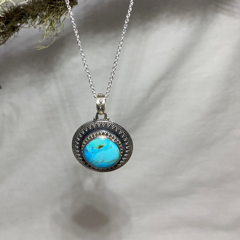Ornate Silver Turquoise Pendant