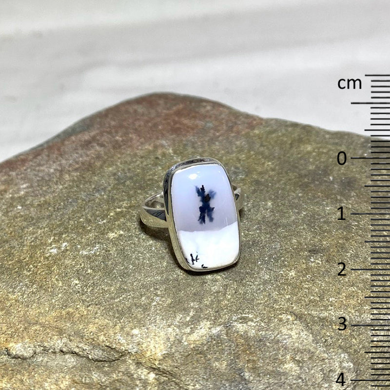 Rectangle Dendritic Opal Ring- Size 8.5