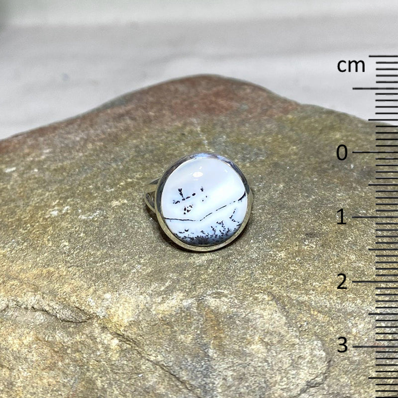 Round Dendrite Opal Ring- Size 8.5