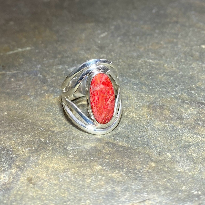 Red coral deals ring silver