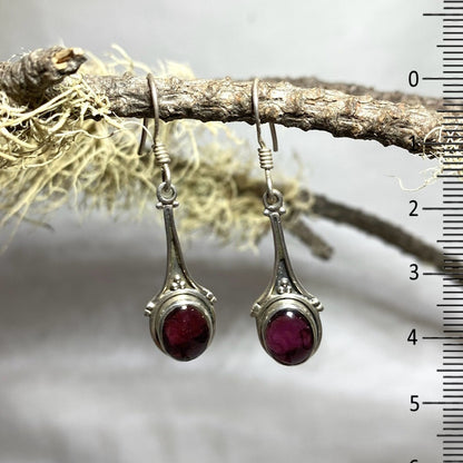 Ornate Sterling Silver Round Garnet Earrings