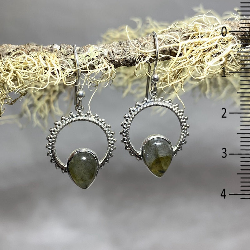 Ornate Sterling Silver Pear Shaped Labradorite Earrings