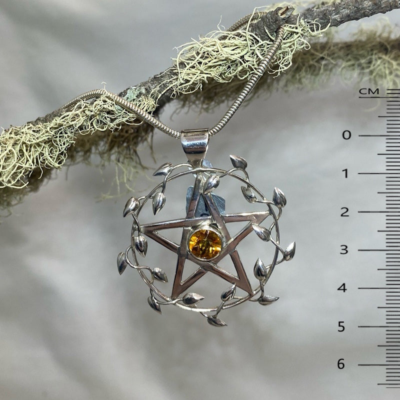Large Sterling Silver Pentagram Citrine Pendant