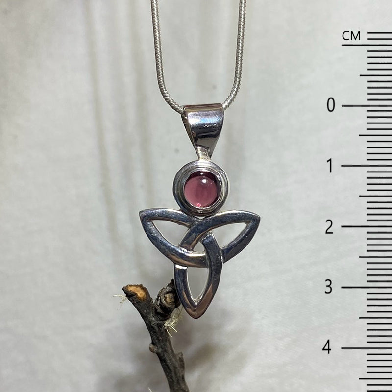 Round Garnet Sterling Silver Trinity Knot Pendant
