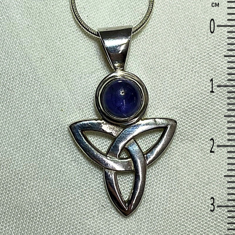Round Iolite Sterling Silver Triquetra Pendant