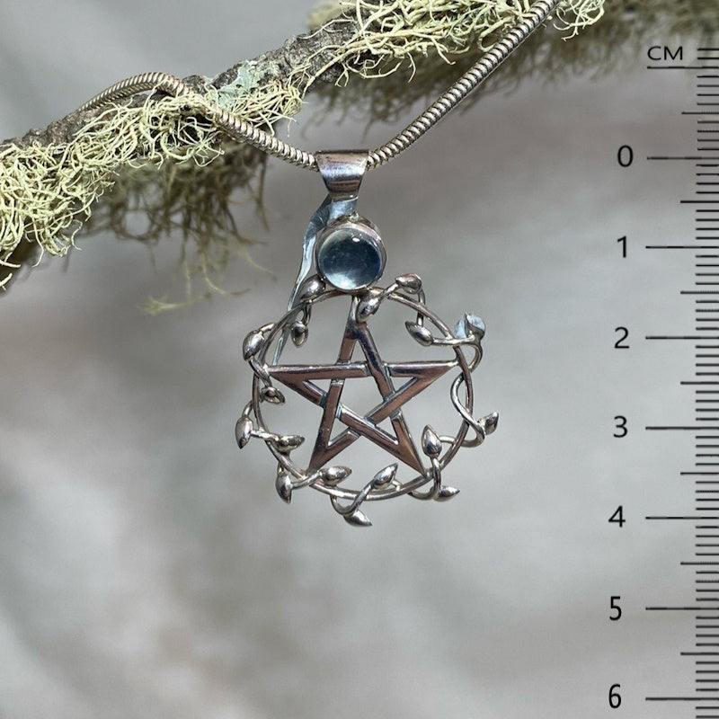 Small Sterling Silver Pentagram Moonstone Pendant