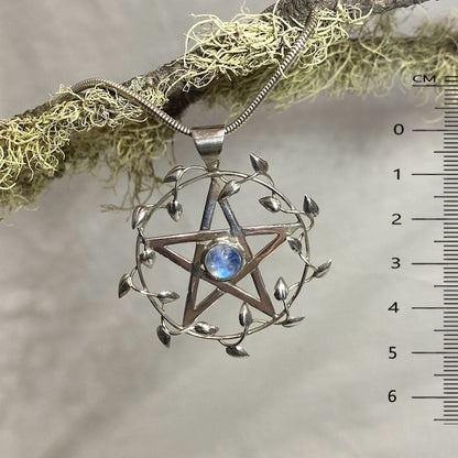 Large Sterling Silver Pentagram Moonstone Pendant