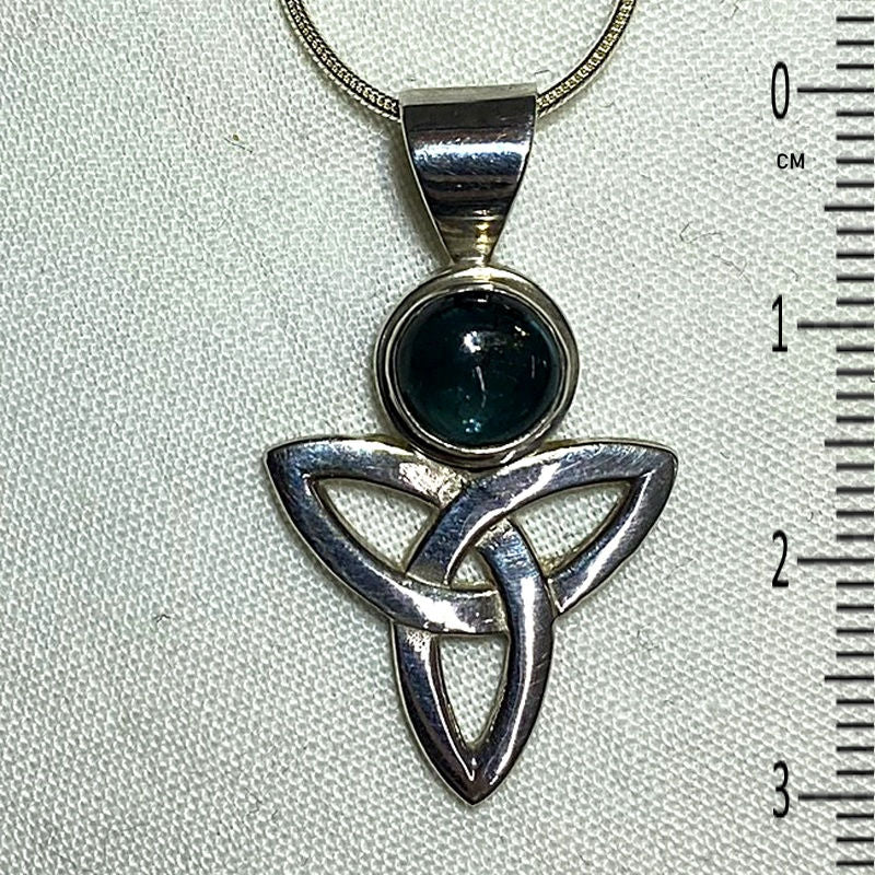 Round Tourmaline Sterling Silver Triquetra Pendant