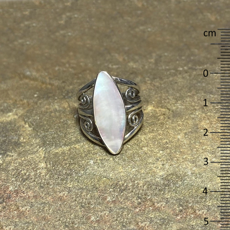 Marquese Mother Of Pearl Swirling Sterling Silver Ring- Size 9