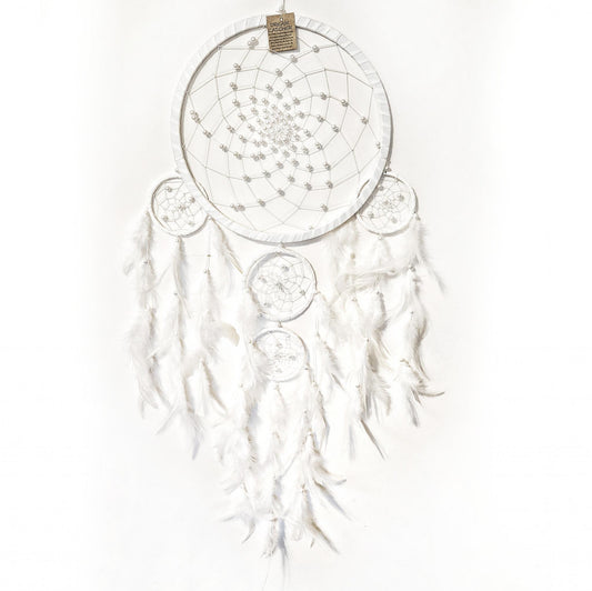 Four Rings White Dreamcatcher with Pearl Beads