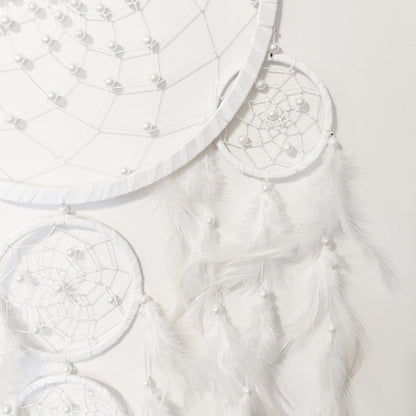 Four Rings White Dreamcatcher with Pearl Beads
