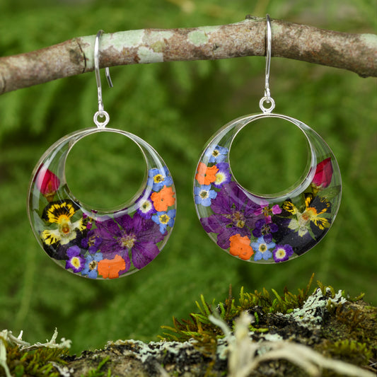 Mexican Flowers Garden Round Cut Out Earrings