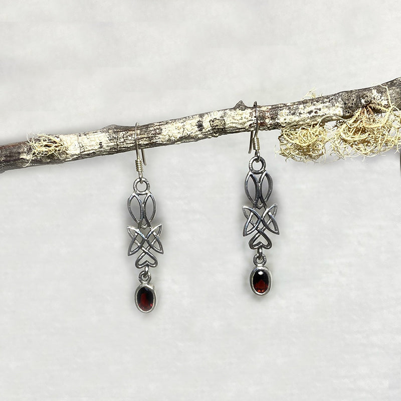 Ornate Sterling Silver Faceted Oval Garnet Earrings