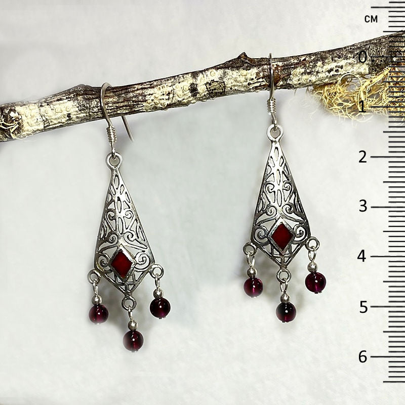 Garnet Ornate Sterling Silver Earrings