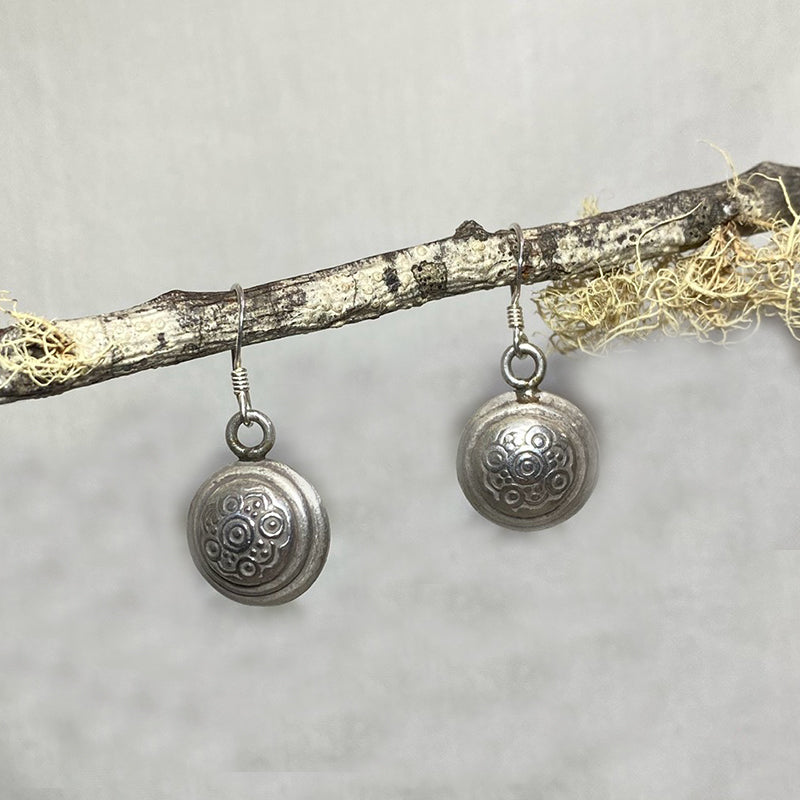 Round Hilltribe Silver Earrings