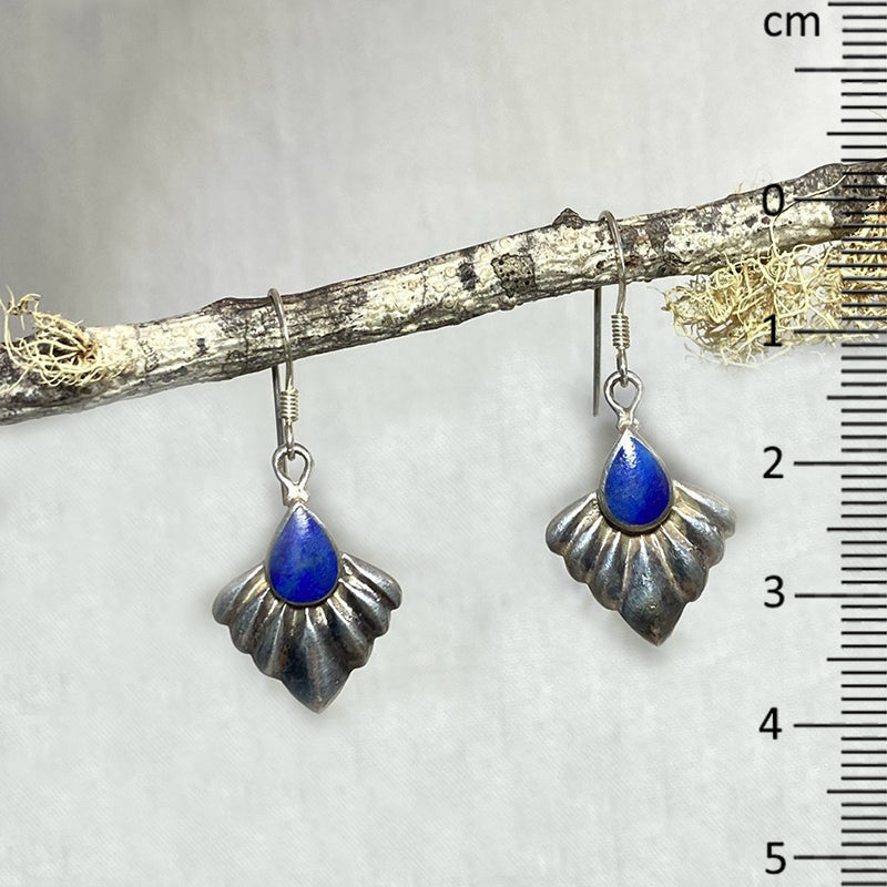Teardrop Lapis Lazuli Ornate Sterling Silver Earrings