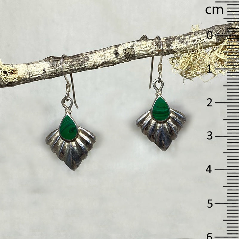 Ornate Sterling Silver Teardrop Malachite Earrings