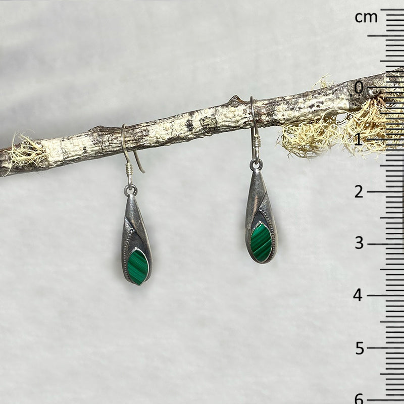 Ornate Sterling Silver Marquese Malachite Earrings