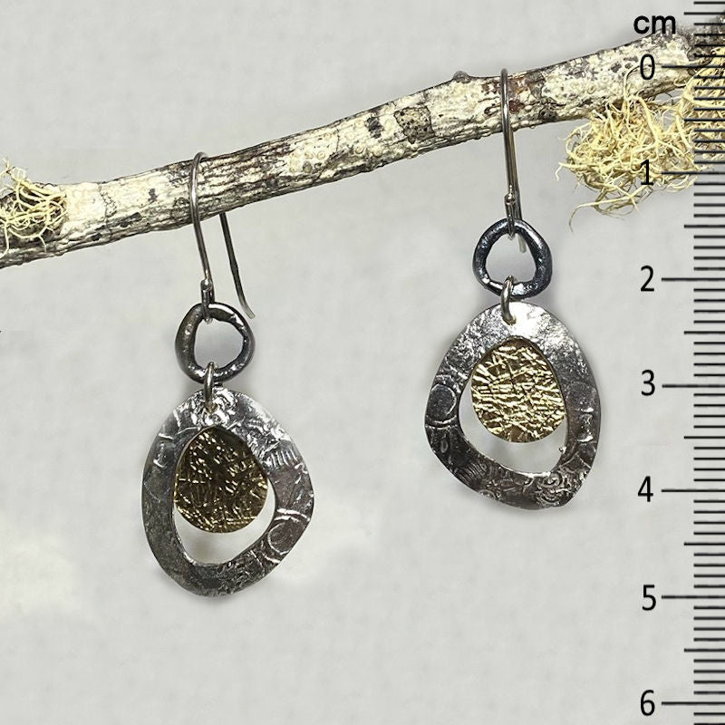 Ornate Sterling Silver & Yellow Gold Earrings