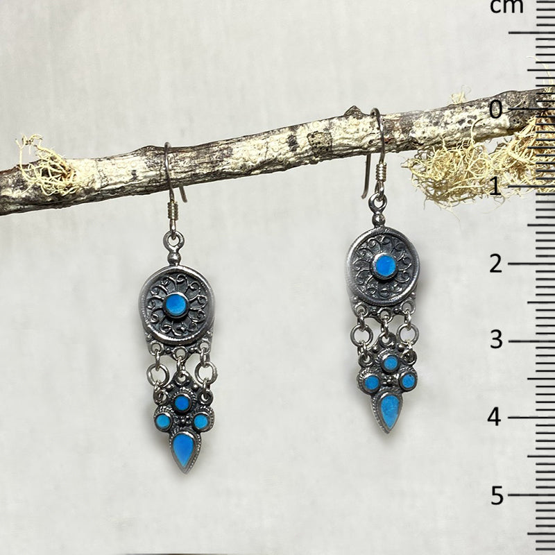 Ornate Sterling Silver Dream Catcher Turquoise Earrings