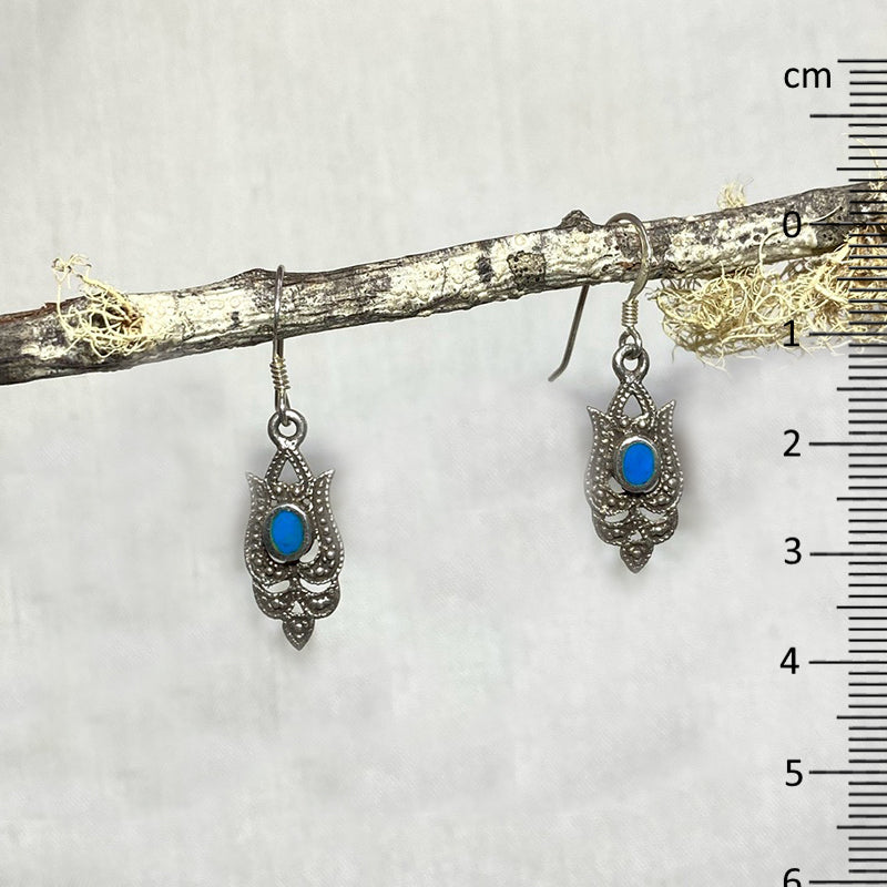 Ornate Sterling Silver Oval Turquoise Earrings