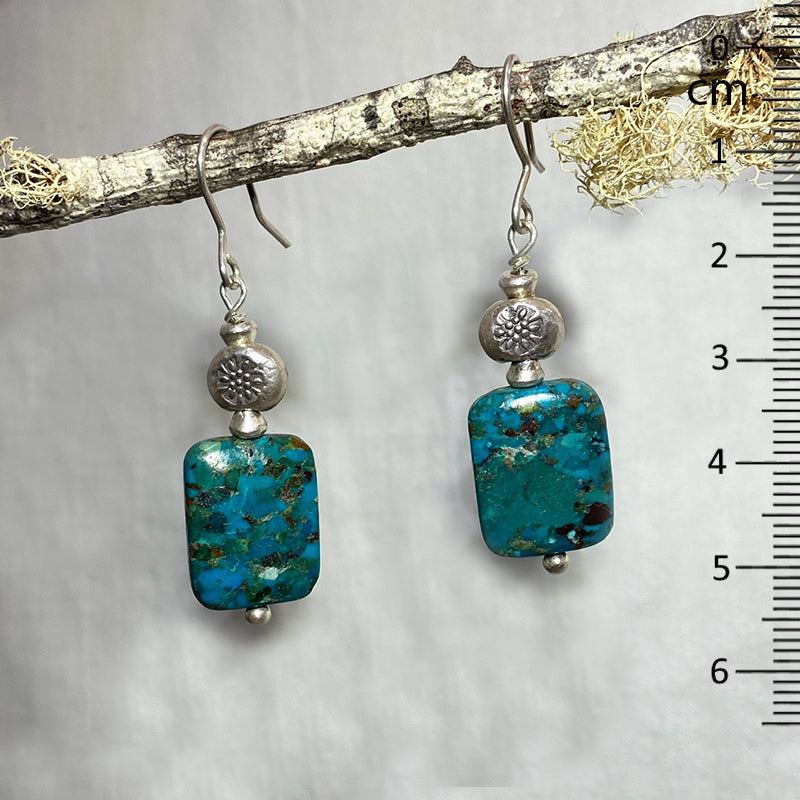 Square Turquoise & Hilltribe Silver Earrings