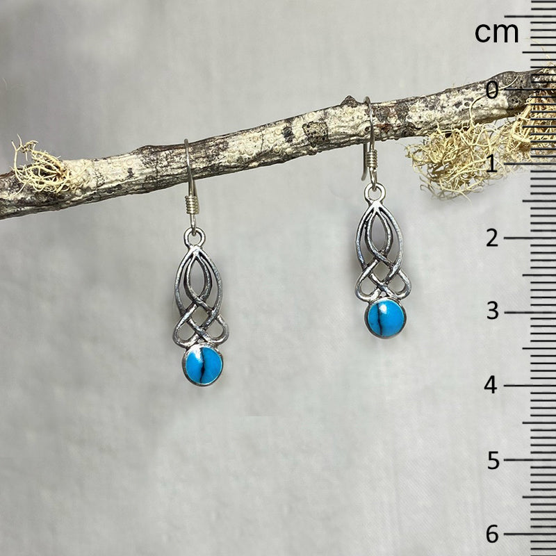 Round Turquoise Ornate Sterling Silver Earrings