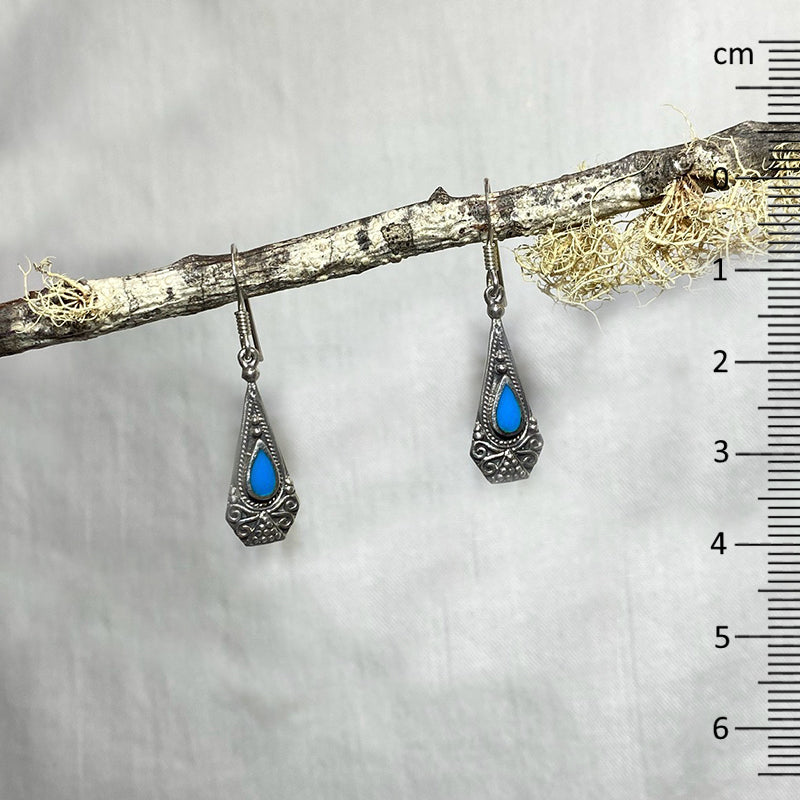 Teardrop Turquoise Ornate Sterling Silver Earrings