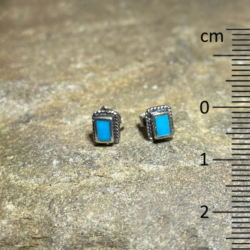 Rectangle Turquoise Ornate Sterling Silver Stud Earrings