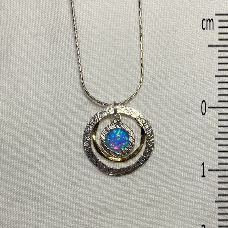 Round Opal, Sterling Silver & Gold Filled Necklace