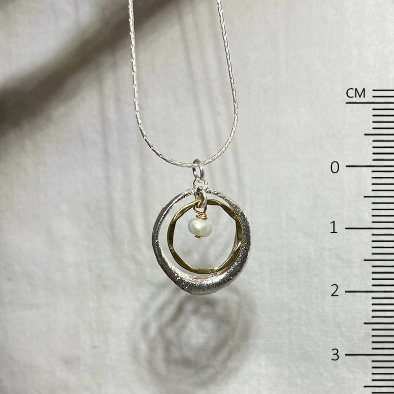 Round Pearl, Sterling Silver & Gold Necklace