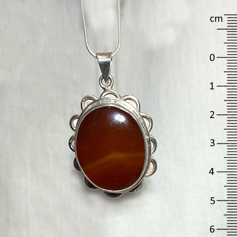 Ornate Sterling Silver Oval Carnelian Pendant