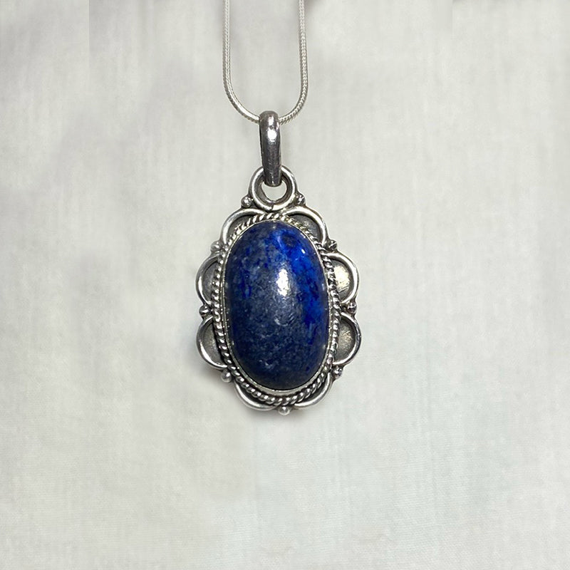 Oval Lapis Lazuli Ornate Sterling Silver Pendant
