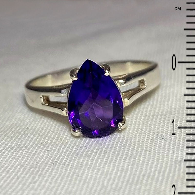 Faceted Teardrop Amethyst Ring- Size 7