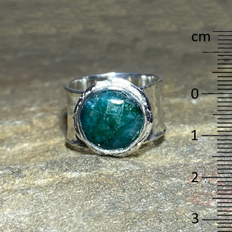 Faceted Round Emerald Ring- Size 8