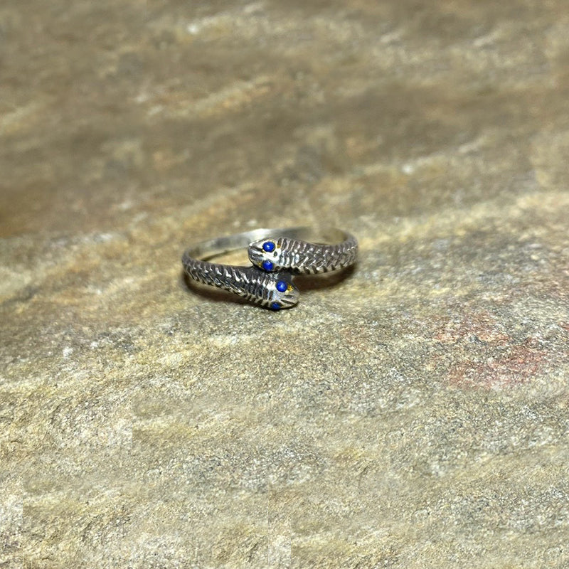 Sterling Silver Lapis Lazuli Snake Ring- Size 7.5