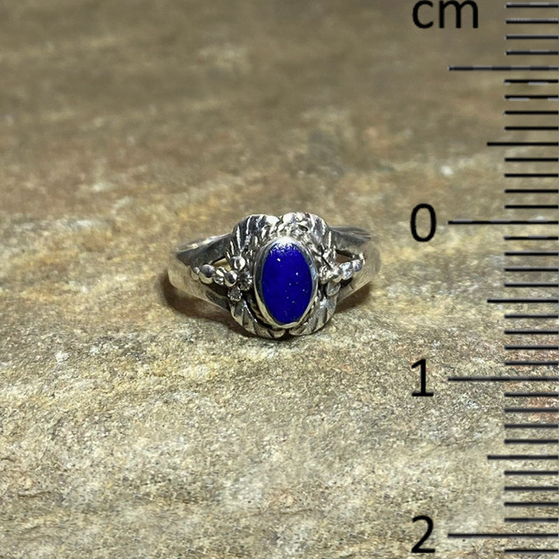 Oval Lapis Lazuli Ornate Sterling Silver Ring- Size 7