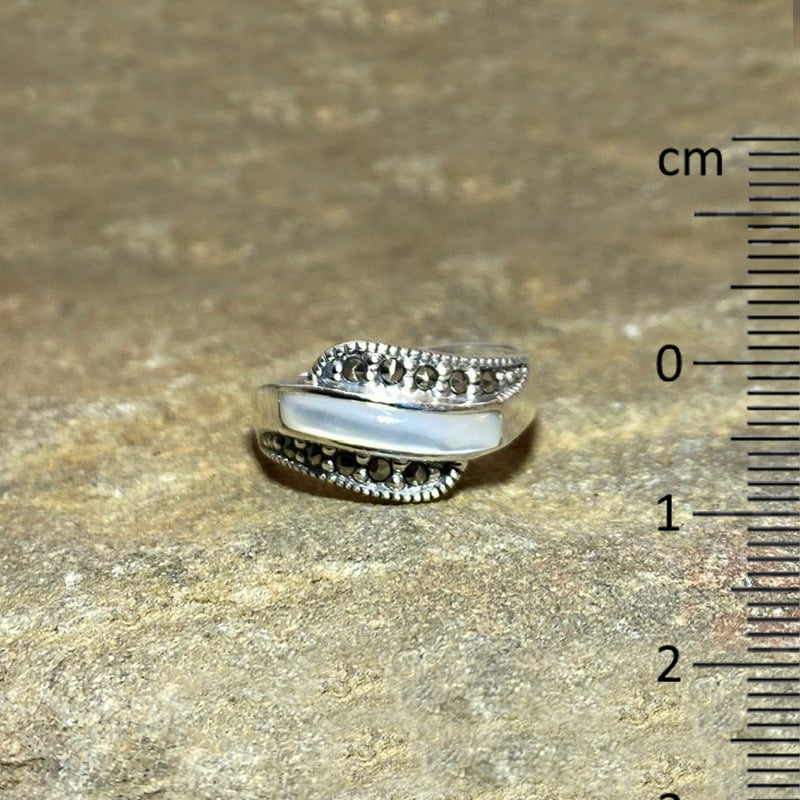Mother Of Pearl & Marcasite Ring- Size 7.5