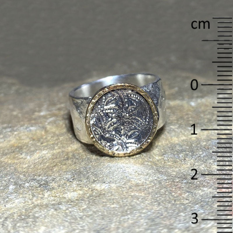 Round Sterling Silver & Rose Gold Ring- Size 8.5