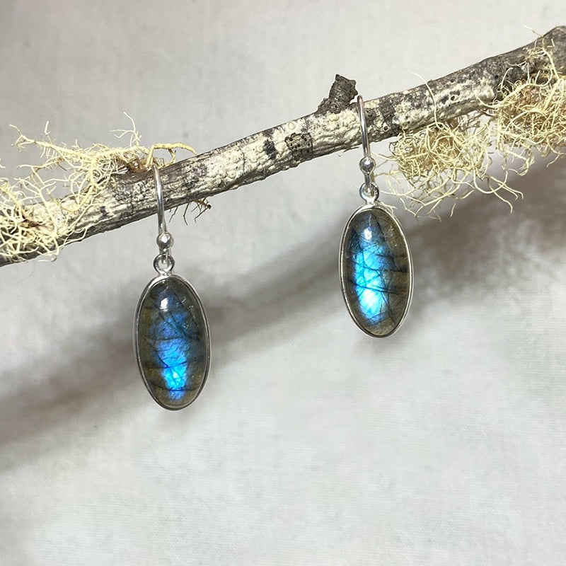 Oval Blue Flash Labradorite Earrings