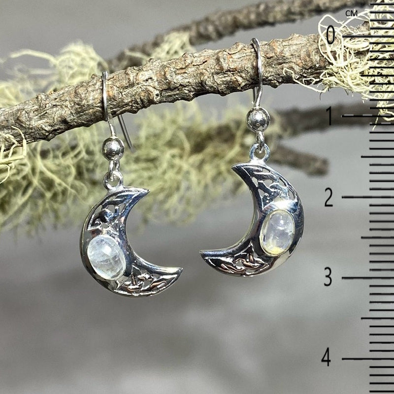 Ornate Sterling Silver Moon Shaped Moonstone Earrings