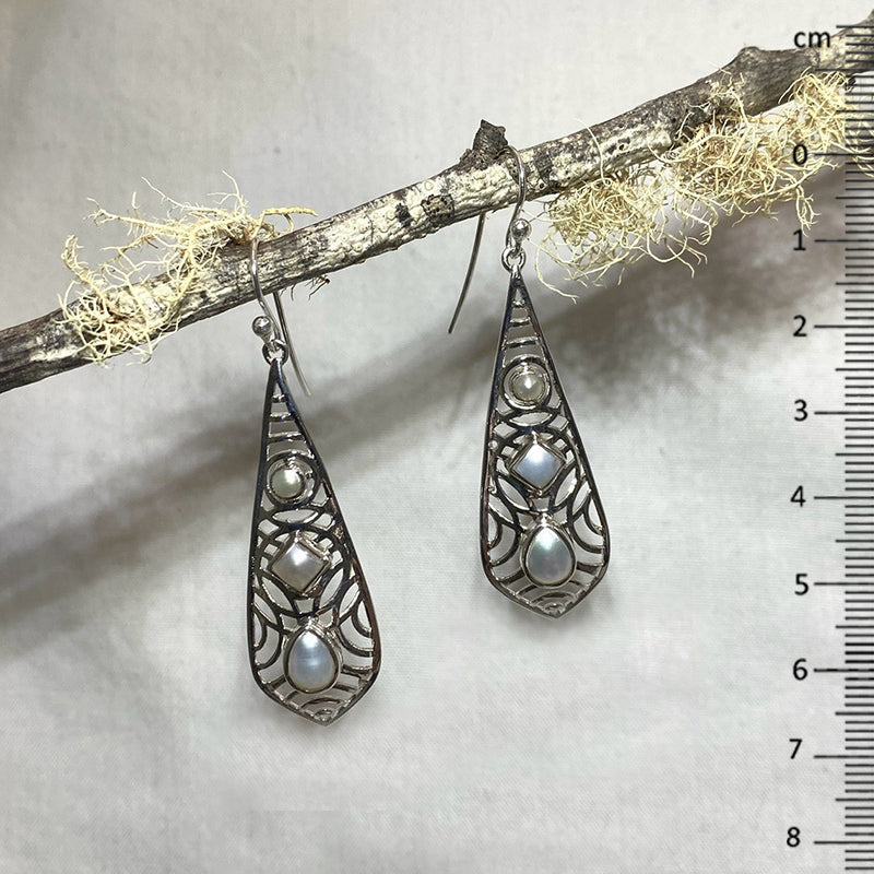 Ornate Sterling Silver Pearl Earrings