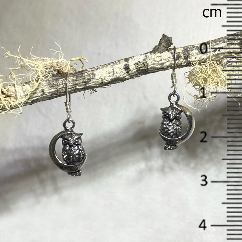 Sterling Silver Owl & Moon Earrings