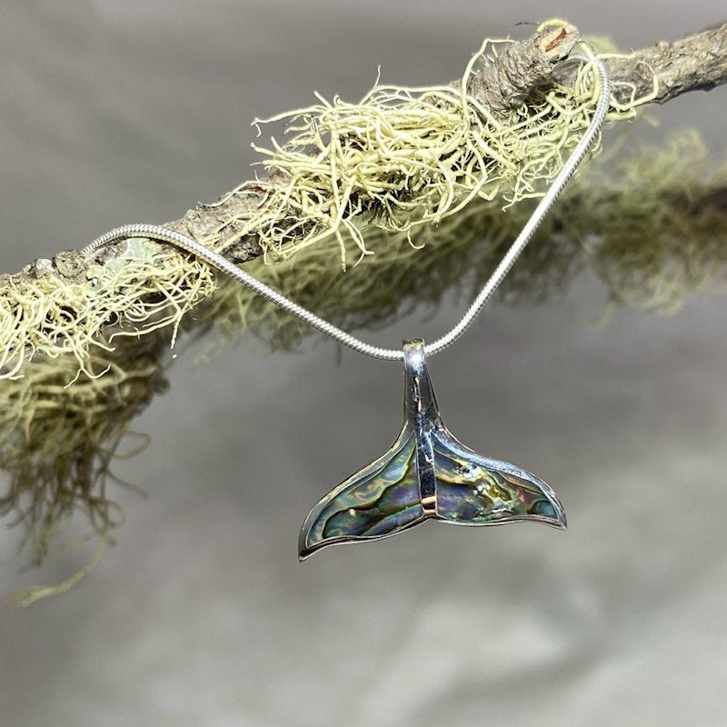 Whale Tail Shaped Paua Shell Pendant