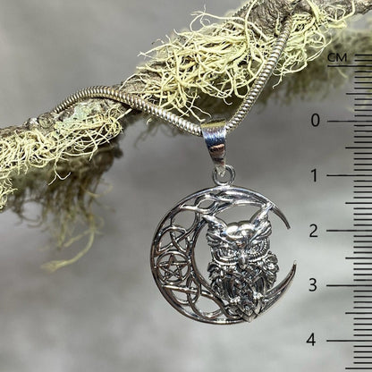 Sterling Silver Owl Moon Pendant