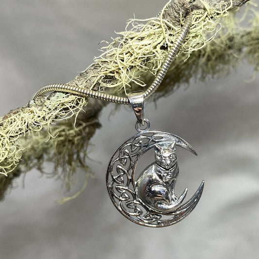 Sterling Silver Cat Moon Pendant