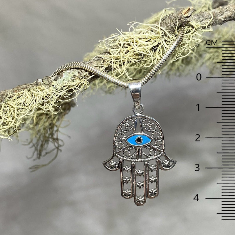 Sterling Silver Hamsa Hand with Turquoise Pendant