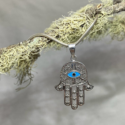 Sterling Silver Hamsa Hand with Turquoise Pendant
