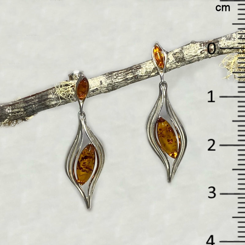 Marquese Amber Ornate Sterling Silver Stud Earrings