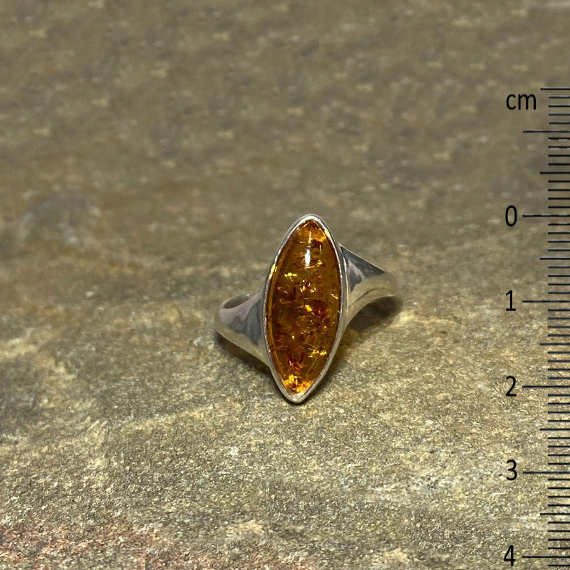 Marquese Amber Offset Sterling Silver Ring- Size 10